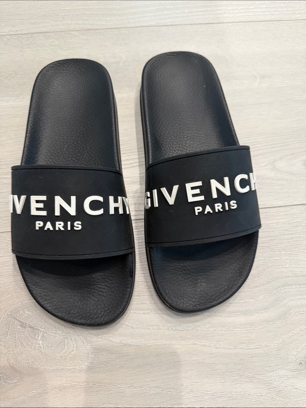Givenchy Black Logo Slide Sandals with White Branding
